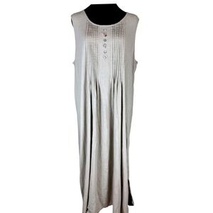 Vintage Christopher & Banks Linen Dress BeigeEmbroidered Sleeveless Maxi Size 16